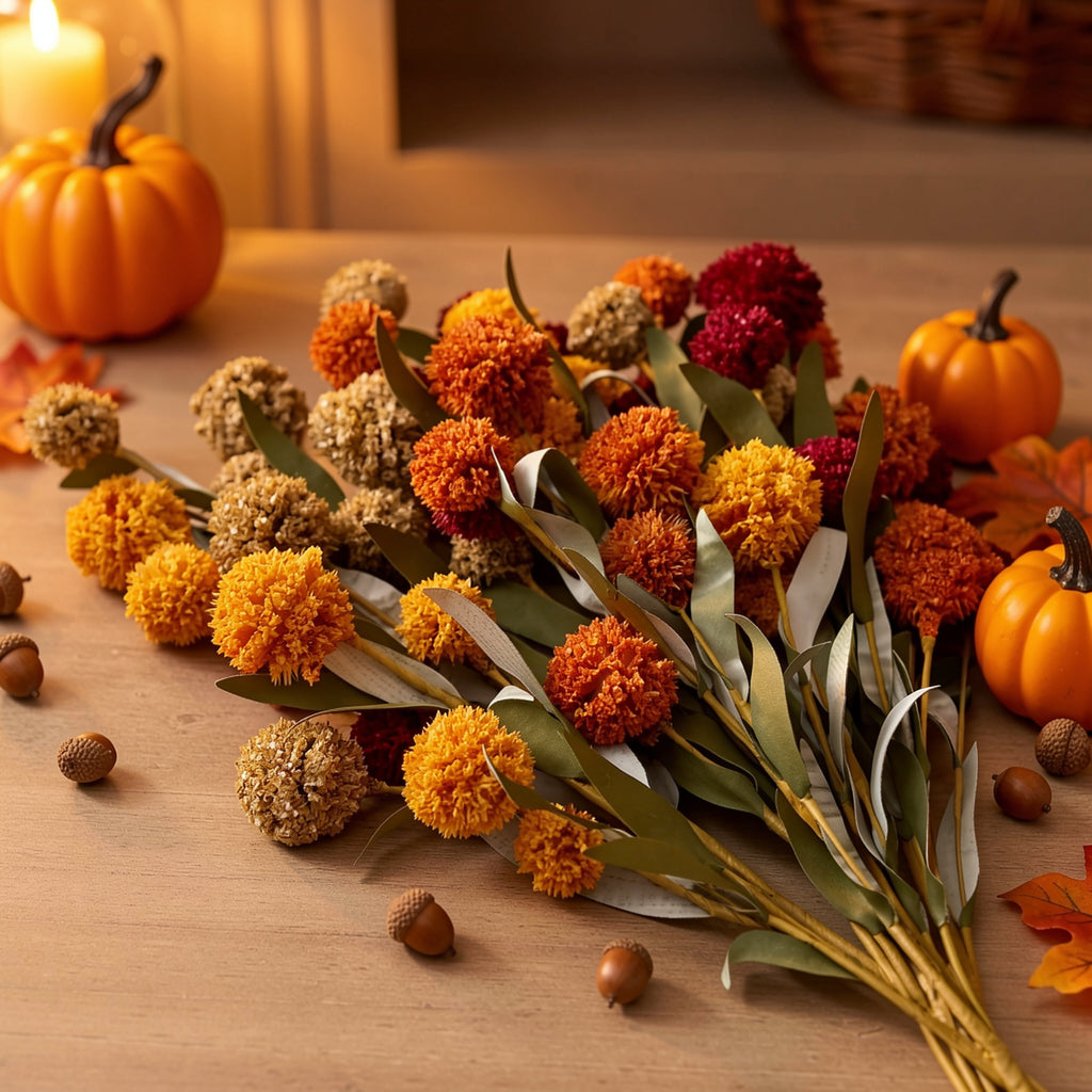 5er-Set künstliche Herbstblumen – stilvolle, realistische Deko für Tisch & Zuhause
